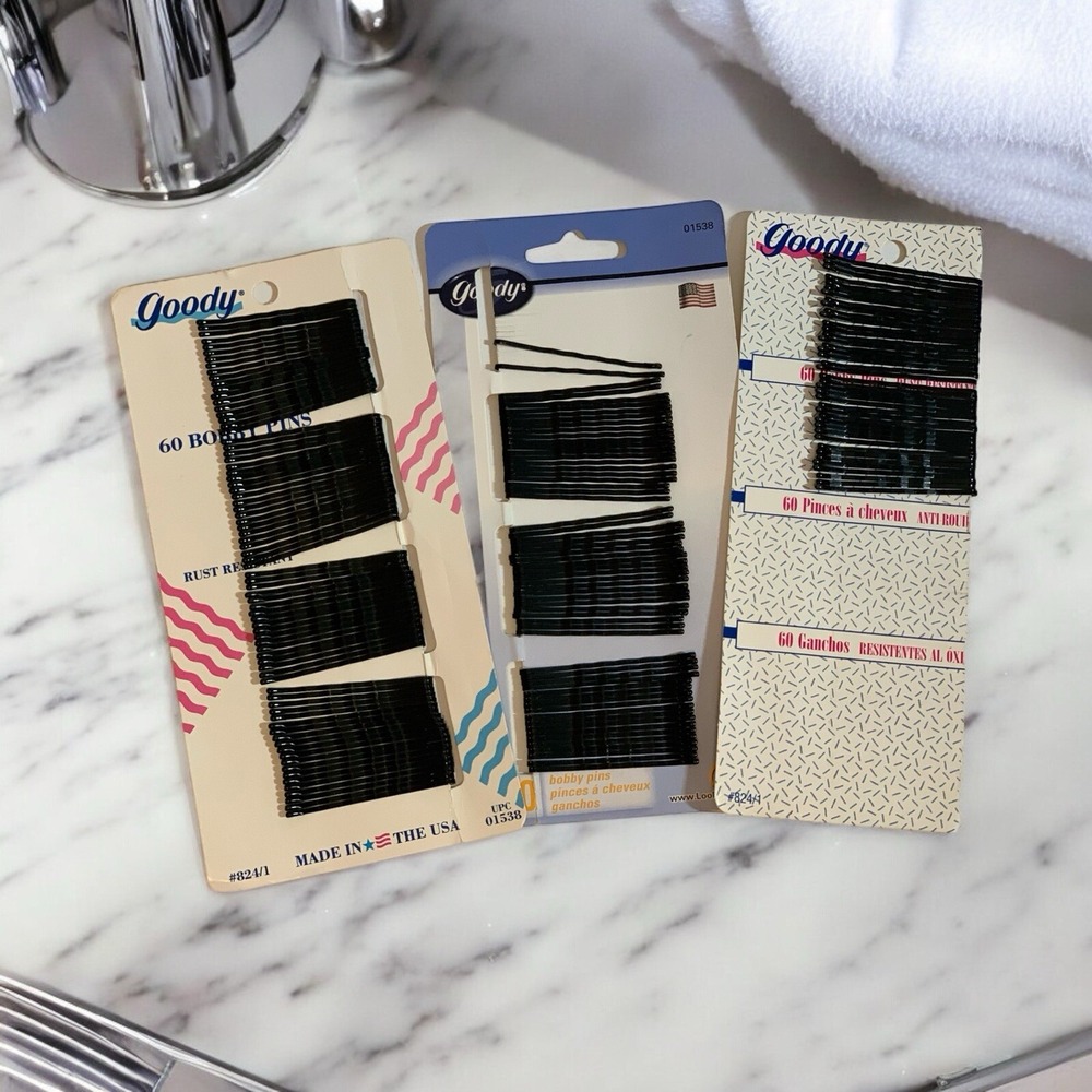 Vintage Goody USA Ball Tip Bobby‎ Pins LOT of 3 black USA - 80's & 90s - LOOK!!!